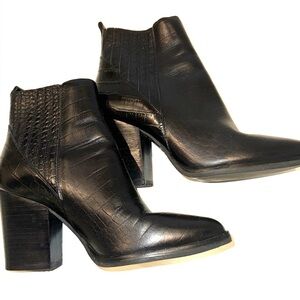 Marc Fisher Black Croc-Embossed Ankle Boots